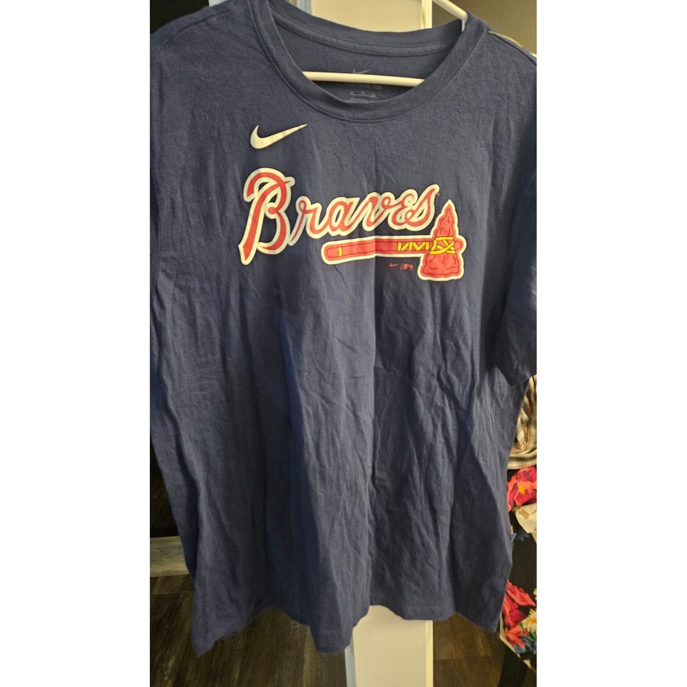 Gorpcore Nike Atlanta Braves Ronald Acuna Jr 13 Navy Blue MLB T-Shirt Mens XL